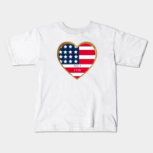 American Flag - Stars and Stripes red white blue in a gold heart  -  USA Independence Day Kids T-Shirt